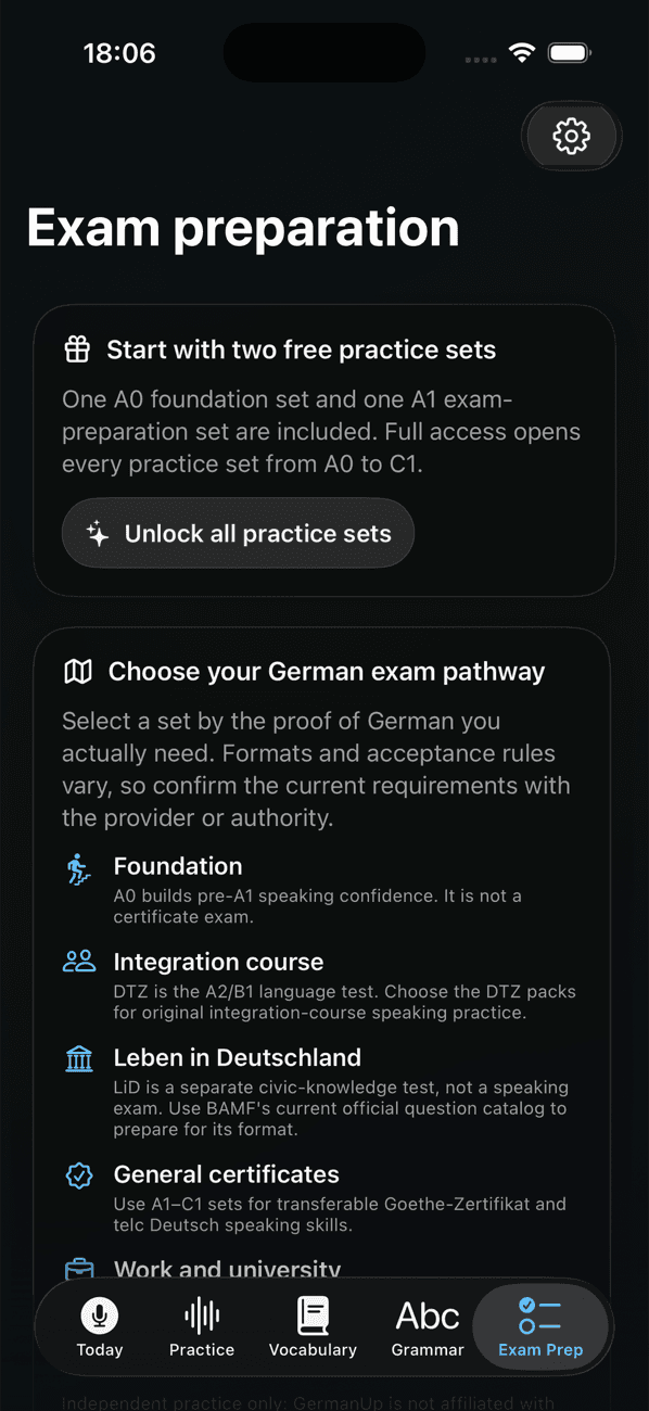 Face your exam in GermanUp on iPhone