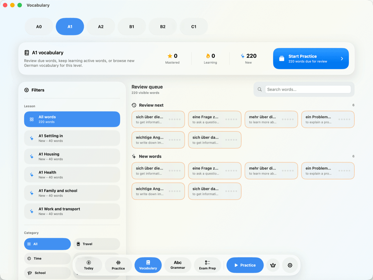 GermanUp private AI speaking feedback on a Mac